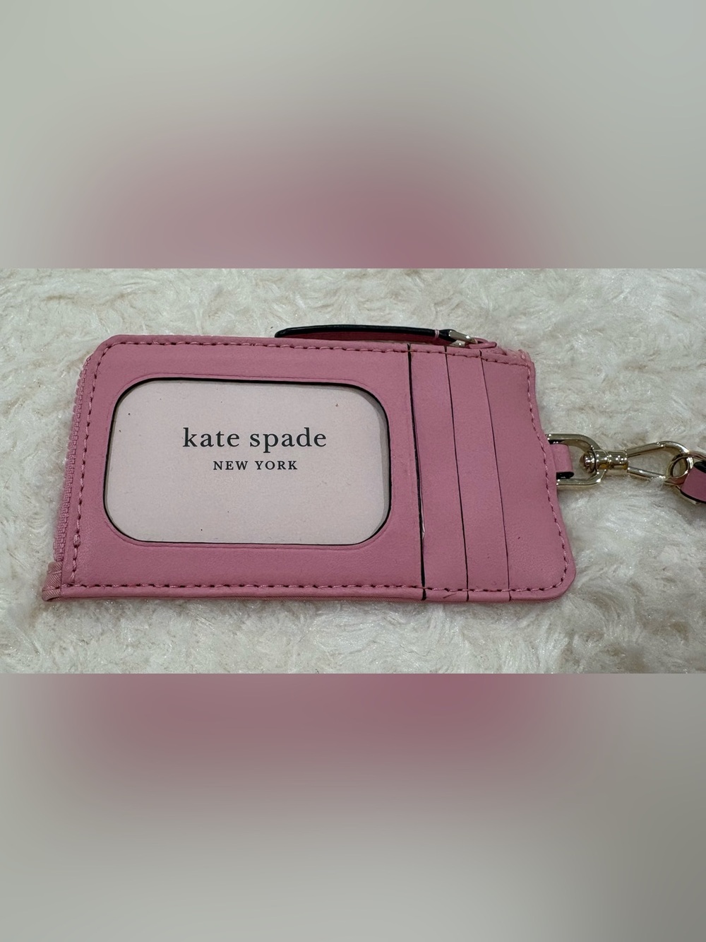 KATE SPADE Pink Leather ID Card Holder with Lanyard